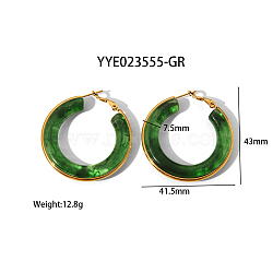 Stylish Stainless Steel Fever Hoop Earrings, with Thick Circle Design, Green, 43x41.5x7.5mm(KA3294-2)