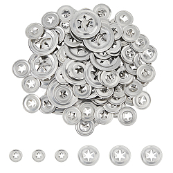 70Pcs 2 Styles Iron Washers, Doll Making Supplies, Flat Round with Hollow Star, Platinum, 11~18x1mm, Hole: 2.5~5x3~5.5mm(DIY-FH0006-76)