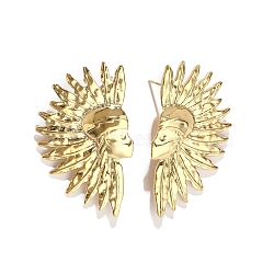 201 Stainless Steel Sun Stud Earrings, with 304 Stainless Steel Pins, Golden, 49x29mm(EJEW-D084-13G)