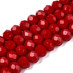 Opaque Solid Color Imitation Jade Glass Beads Strands, Faceted, Rondelle, Crimson, 8x6mm, Hole: 1mm, about 60~62pcs/strand, 39~40cm(X-EGLA-A044-P8mm-D15)
