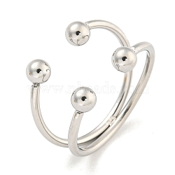 Non-Tarnish Round Ball 304 Stainless Steel Open Cuff Finger Rings for Women, Stainless Steel Color, 11mm, Inner Diameter: 19mm(RJEW-P114-11P)