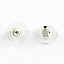 304 Stainless Steel Bullet Clutch Earring Backs, with Plastic Pads, Ear Nuts, Stainless Steel Color, 11.5x6mm, Hole: 0.8mm(X-STAS-Q189-02)