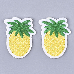 Computerized Embroidery Cloth Iron On Patches, Costume Accessories, Appliques, Pineapple, Yellow, 34x25x2mm(FIND-T030-174)