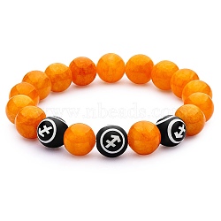 Dark Orange Natural Yellow Jade Round Beaded Stretch Bracelet, Constellation Gemstone Jewelry for Women, Sagittarius, Inner Diameter: 2 inch(5.2cm), Beads: 10mm(BJEW-SW00077-07)