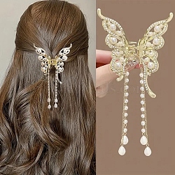 Metal Claw Hair Clips, Plastic Imitation Pearl Beads, Butterfly, Golden, 73mm(PW-WG46560-01)