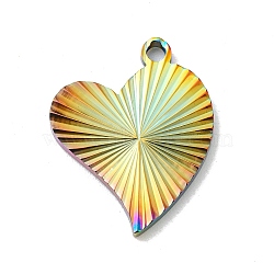 Ion Plating(IP) 304 Stainless Steel Pendants, Heart Charm, Rainbow Color, 21.5x17x2mm, Hole: 1.8mm(STAS-D025-09M)