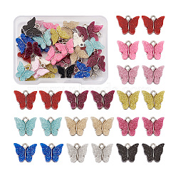 44 Pcs 11 Colors Vintage Alloy Acrylic Charm, for DIY Hoop Earing Accessories, Butterfly Shape, Platinum, Mixed Color, 4pcs/color(FIND-TA0001-30)