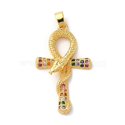 Rack Plating Brass Micro Pave Cubic Zirconia Pendants, Long-Lasting Plated, Lead Free & Cadmium Free, Golden, Cross, 32.5x19x4.5mm, Hole: 5x3mm(KK-U022-07B-01)