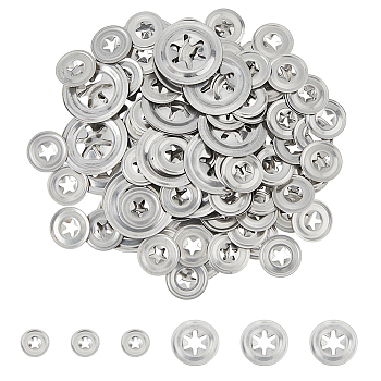 70Pcs 2 Styles Iron Washers, Doll Making Supplies, Flat Round with Hollow Star, Platinum, 11~18x1mm, Hole: 2.5~5x3~5.5mm