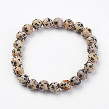 Natural Dalmatian Jasper Stretch Bracelets, Round, 51mm(2 inch), Bead: 8~8.5mm in diameter.