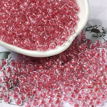 6/0 Transparent Colours Glass Seed Beads, Rondelle, Indian Red, 4x3mm, Hole: 1.4mm, about 7500pcs/pound