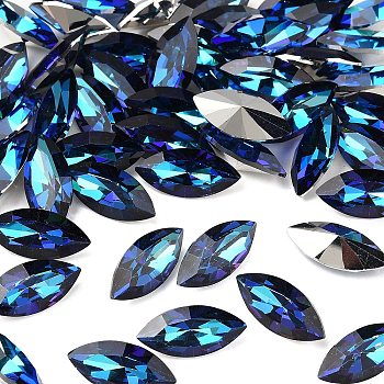 Preciosa&reg MAXIMA Crystal Fancy Stones, Czech Crystal, 435 14 615 Navette(Horse Eye), Aluminium Layer, 00030 296 Bermuda Blue, 15x7mm