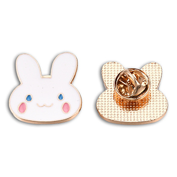 Rabbit Shape Enamel Pin, Light Gold Plated Alloy Cartoon Badge for Backpack Clothes, Nickel Free & Lead Free, Flamingo, 23.5x22mm