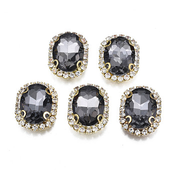 Sew on Rhinestone, Transparent Glass Rhinestone, with Brass Prong Settings, Faceted, Oval, Gray, 22x17x7mm, Hole: 0.9mm