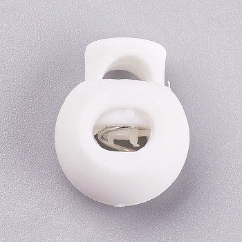 Plastic Iron Spring Cord Locks, White, 15x20x15mm, Hole: 6x4mm