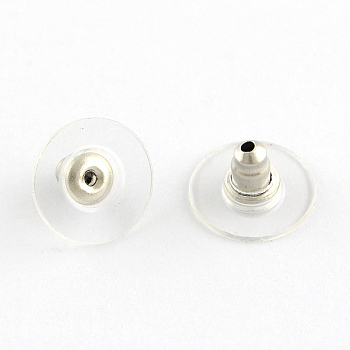 304 Stainless Steel Bullet Clutch Earring Backs, with Plastic Pads, Ear Nuts, Stainless Steel Color, 11.5x6mm, Hole: 0.8mm