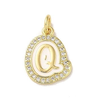Brass Micro Pave Cubic Zirconia Pendants, with Jump Rings, Real 18K Gold Plated, Letter Q, 18.5x14x2mm, Hole: 3.8mm