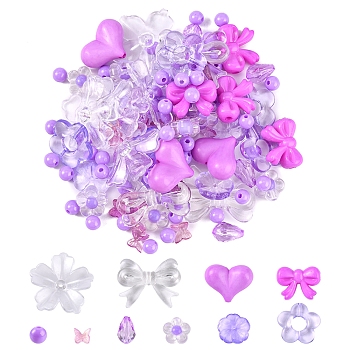 DIY Jewelry Making Finding Kit, Including Butterfly Glass Cabochons, Flower & Bowknot & Teardrop & Heart & Round Glass & Acrylic & Plastic Beads, Acrylic Bead Frames & Bead Caps, Orchid