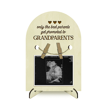 Arch Shape Wood Announcement Picture Frame Stand, for First Time Moms Baby Sonogram Frames, Heart, 180x125x4mm, Hole: 10mm