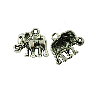 Tibetan Style Alloy Charms Pendants, Cadmium Free & Lead Free, Elephant, Antique Silver, 15x17x3mm, Hole: 2mm