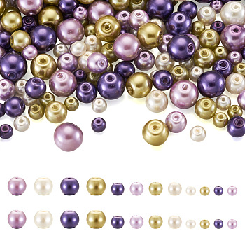 Cheriswelry 12 Strands 12 Styles Baking Painted Pearlized Glass Pearl Round Bead Strands, Mixed Color, 4~9mm, Hole: 1mm, about 105~210pcs/strand, 31.40''(79.75cm), 1 strand/style