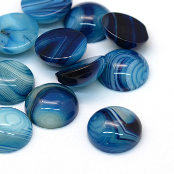 Dyed Natural Striped Agate/Banded Agate Cabochons, Half Round/Dome, Steel Blue, 16x6~7mm