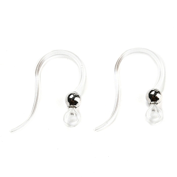 Resin Earring Hooks, Ear Wire, Flat French Hooks with Ball, Clear, 15x12mm, Pin: 0.8mm