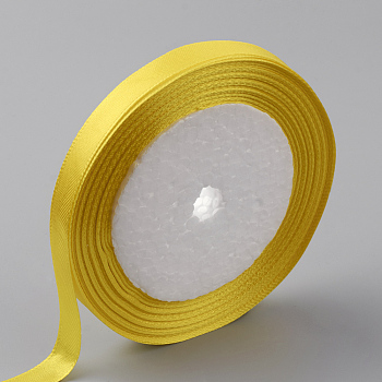 Single Face Satin Ribbon, Polyester Ribbon, Yellow, 1/4 inch(6mm), about 25yards/roll(22.86m/roll), 10rolls/group, 250yards/group(228.6m/group)