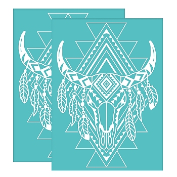 Self-Adhesive Silk Screen Printing Stencil, for Painting on Wood, DIY Decoration T-Shirt Fabric, Turquoise, Cattle Pattern, 195x140mm