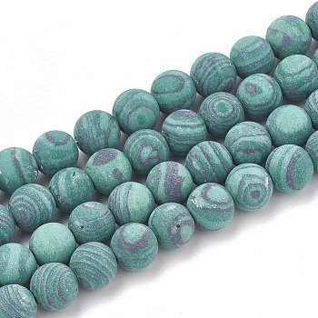 Synthetic Malachite Beads Strands, Frosted, Round, 6mm, Hole: 1mm, about 63pcs/strand, 15.5 inch