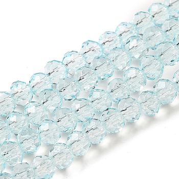 Transparent Baking Paint Glass Beads Strands, Faceted, Rondelle, Light Blue, 4~4.5x3.5mm, Hole: 1mm, about 125pcs/strand, 15.94''(40.5cm)