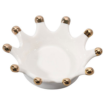 Porcelain Crown Shape Jewelry Plate, Storage Tray for Rings, Necklaces, Earring, White, 114x35mm