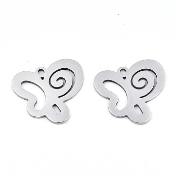 201 Stainless Steel Pendants, Laser Cut, Butterfly, Stainless Steel Color, 16.5x18x0.9mm, Hole: 1.5mm