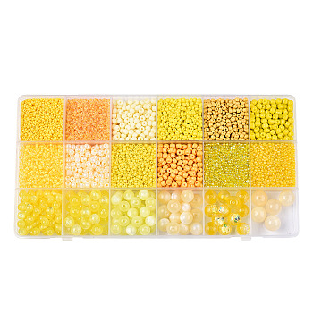 DIY 18 Style Resin & Acrylic Beads Jewelry Making Finding Kit, Round & Rice & Tube, Yellow, 6.5~7x2~12x1.5~11.5mm, Hole: 0.7~2mm