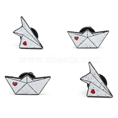 4 pièces 2 style origami avion et navire avec épingle en émail coeur(JEWB-LS0001-37)-3