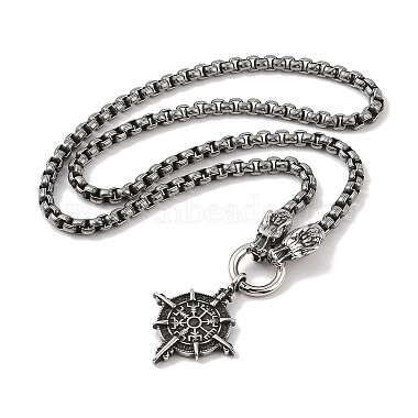 304 Collier avec pendentif en forme de boussole viking en acier inoxydable pour homme(NJEW-K278-09AS)-2