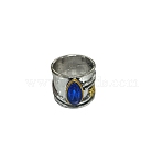 Teardrop & Flower & Leaf Pattern Alloy with Glass Finger Rings, Antique Silver, US Size 6(16.5mm)(FS-WG58DE6-01)