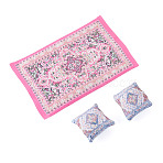 Turkish Style Mini Nylon Carpets, with Polyester Doll House Cushion Pillow, Dollhouse Decorations, Pink, 160x100mm(AJEW-TA0003-66D)