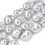 Electroplate Opaque Glass Imitation Pearl Beads Strands, Nuggets, Gainsboro, 15x11x10mm, Hole: 1mm, about 26pcs/strand, 15.35''(39cm)(EGLA-H113-08B)