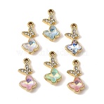 UV Plating Alloy Glass Pendants, Butterfly Charm, with Rhinestone, Faceted, Mixed Color, Golden, 22.5x11x6mm, Hole: 1.6mm(FIND-K032-39G)