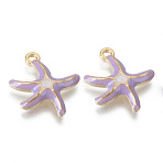 Alloy Enamel Pendants, Cadmium Free & Lead Free, Starfish Shape, Light Gold, Medium Orchid, 19.5x17x3.5mm, Hole: 1.6mm(X-ENAM-T009-60B-RS)