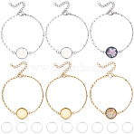 10Pcs 2 Colors 304 Stainless Steel Paperclip Chain Satellite Chain Bracelet Making, with Flat Round 304 Stainless Steel Cabochon Settings, with 10Pcs Transparent Glass Cabochons, Golden & Stainless Steel Color, Tray: 14mm, 6.77 inch(17.2cm), 5pcs/color(BJEW-SP0001-31)