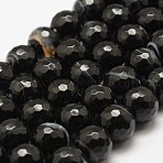 Faceted Natural Black Agate Beads Strands, Round, Dyed & Heated, Black, 6mm, Hole: 1mm, about 60pcs/strand, 14.76~14.96 inch(37.5~38cm)(G-F447-6mm-H05)