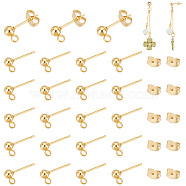 Elite 80Pcs 316 Surgical Stainless Steel Stud Earring Findings, Ball Stud Earring Post, with Vertical Loop and 80Pcs 304 Stainless Steel Ear Nuts, Real 18K Gold Plated, 15x7mm, Hole: 2mm, Pin, 0.8mm(STAS-PH0005-22)