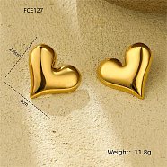 304 Stainless Steel Stud Earrings, for Women, Herat, Golden, 26x30mm(EJEW-S230-04G)