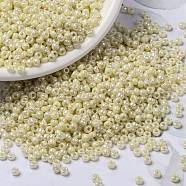 MIYUKI Round Rocailles Beads, Japanese Seed Beads, 8/0, (RR486) Ivory Pearl Ceylon AB, 3mm, Hole: 1mm, about 422~455pcs/10g(X-SEED-G008-RR0486)