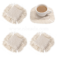CHGCRAFT Hand-Woven Cotton Rope Placemat Simple Tassel Coasters, for Cups, Square, PeachPuff, 185x185x11.5mm(AJEW-CA0002-13)