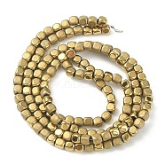 Vacuum Plating Electroplate Non-magnetic Synthetic Hematite Beads Strands, Matte Style Beads, Cube, Golden Plated, 3x3x3mm, Hole: 1mm, about 142pcs/strand, 15.70''(39.88cm)(G-YW0001-48D)