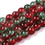 Two-Tone Crackle Baking Painted Transparent Glass Beads Strands, Round, FireBrick, 8mm, Hole: 1.5mm, about 108~110pcs/strand, 30.71 inch~31.50 inch(78~80cm)(X-CCG-T004-8mm-06)