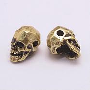 Brass Micro Pave Grade AAA Cubic Zirconia Beads, Long-Lasting Plated, Cadmium Free & Nickel Free & Lead Free, Skull, Antique Bronze, 13x7.5x9mm, Hole: 2mm(ZIRC-G093-36AB-NR)